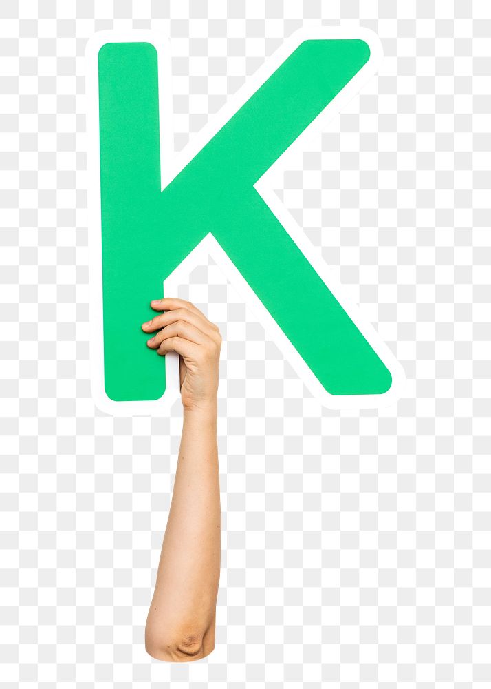 Letter K png hand holding sign, transparent background