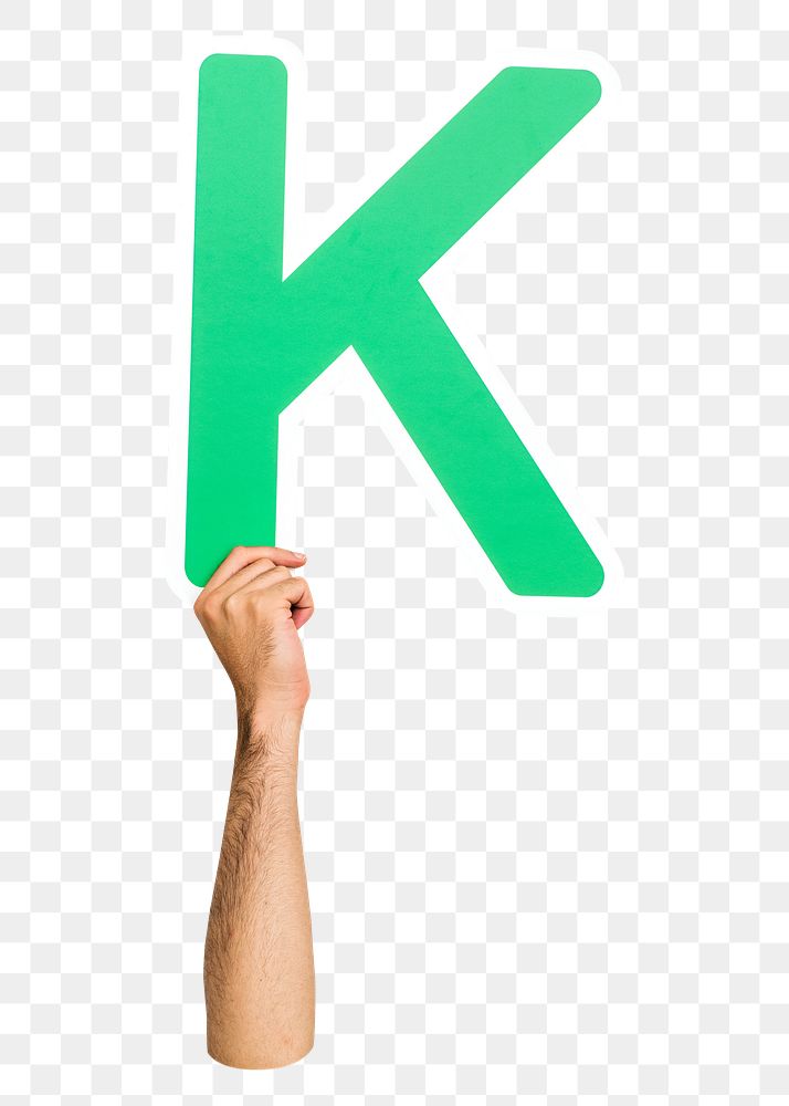 Letter K png hand holding sign, transparent background