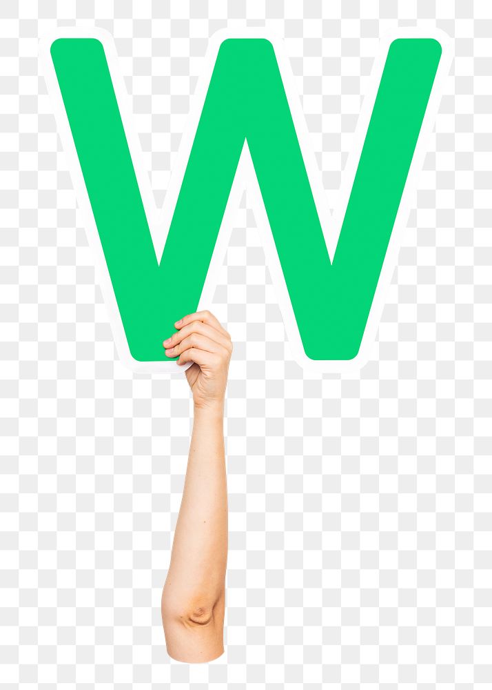 Letter W png hand holding sign, transparent background