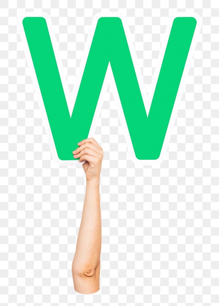 Letter W png hand holding sign, transparent background