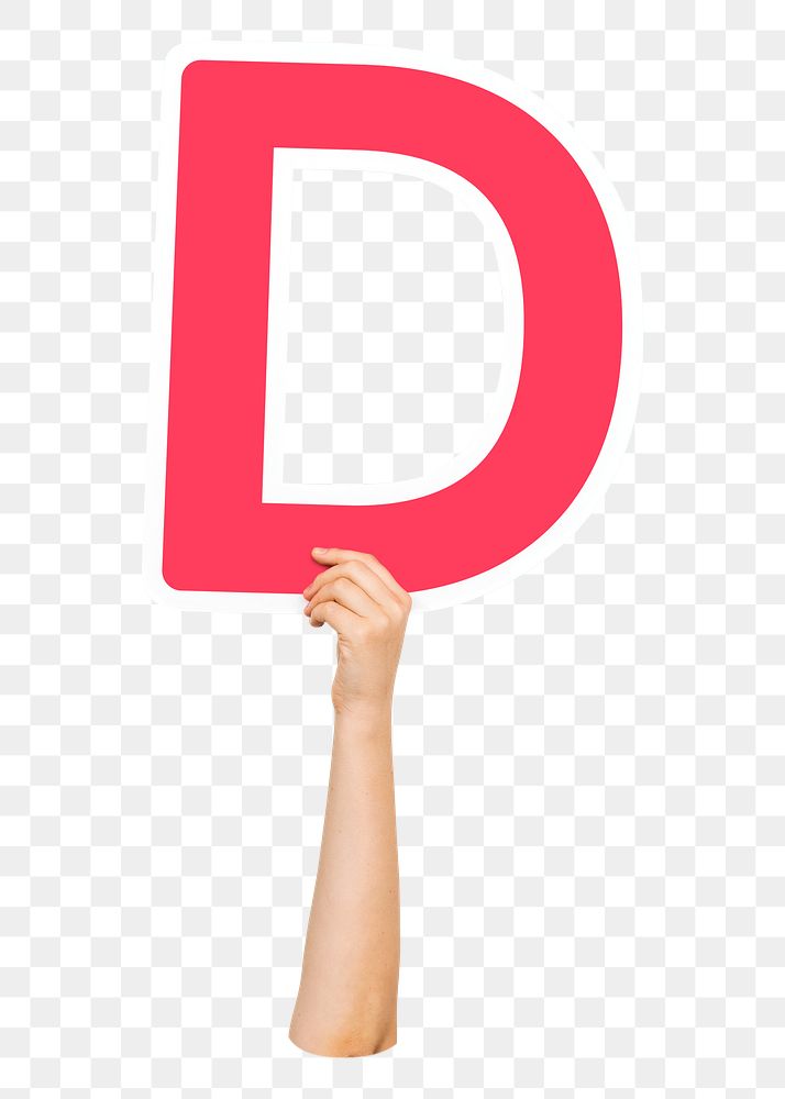 Letter D png hand holding sign, transparent background