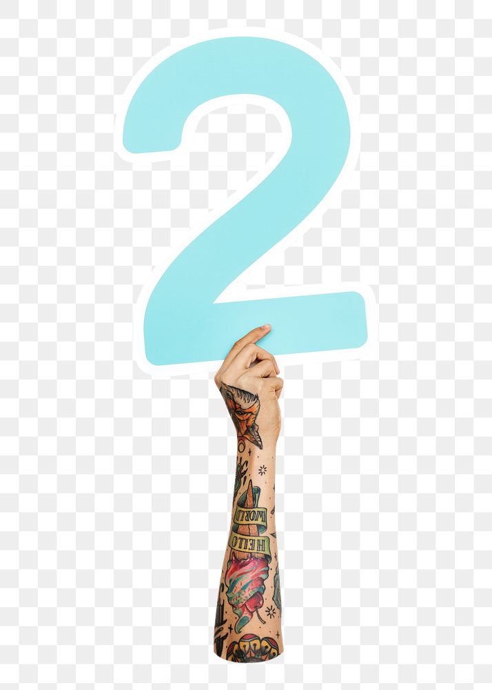 Number 2 png hand holding sign, transparent background