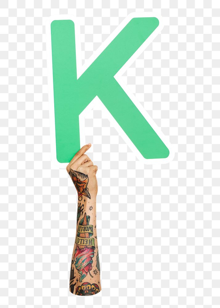 Letter K png hand holding sign, transparent background