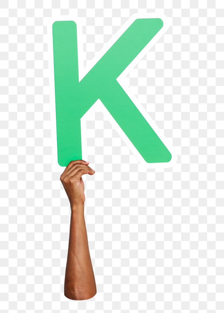 Letter K png hand holding sign, transparent background