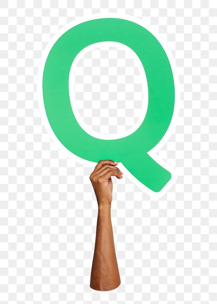 Letter Q png hand holding sign, transparent background