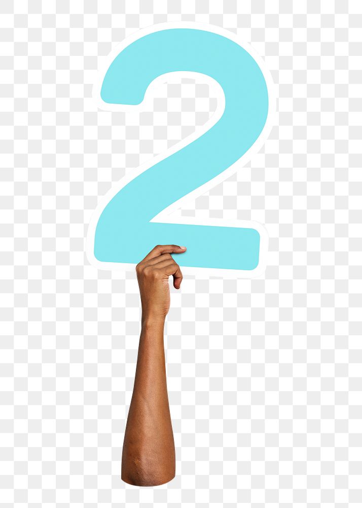 Number two png hand holding sign, transparent background