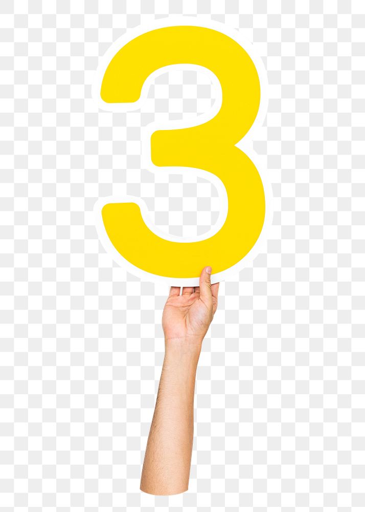 Number 3 png hand holding sign, transparent background