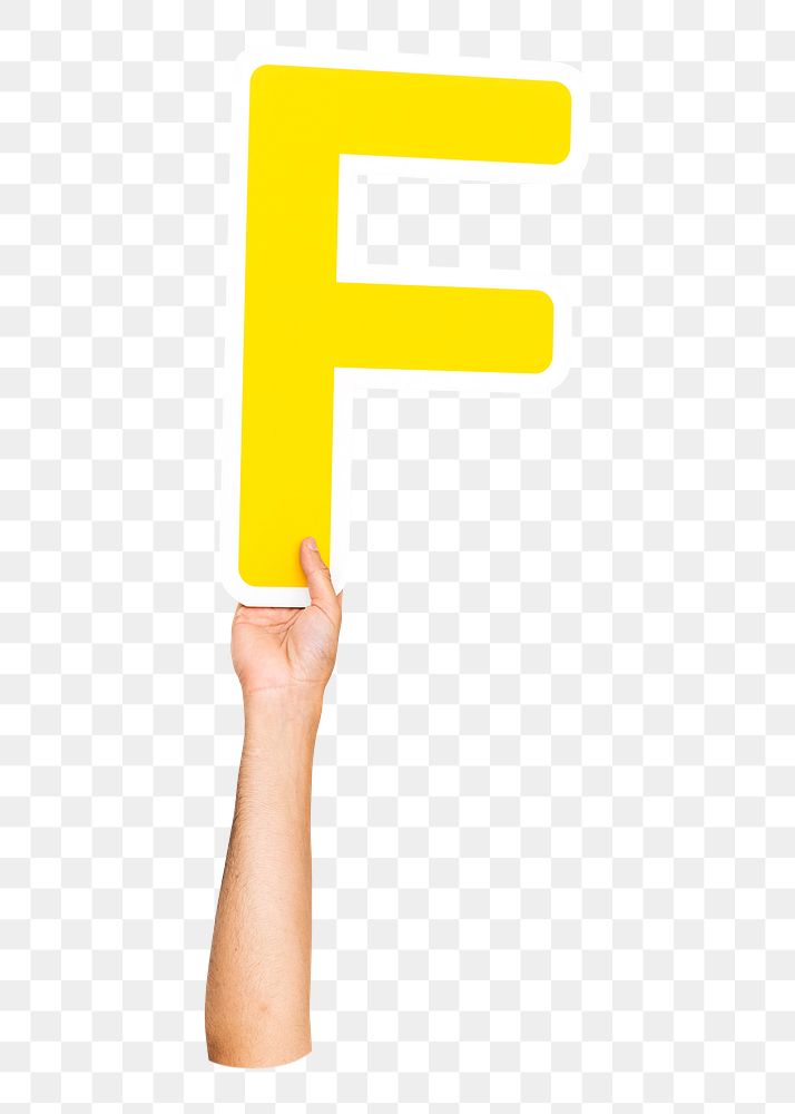 Letter F png hand holding sign, transparent background