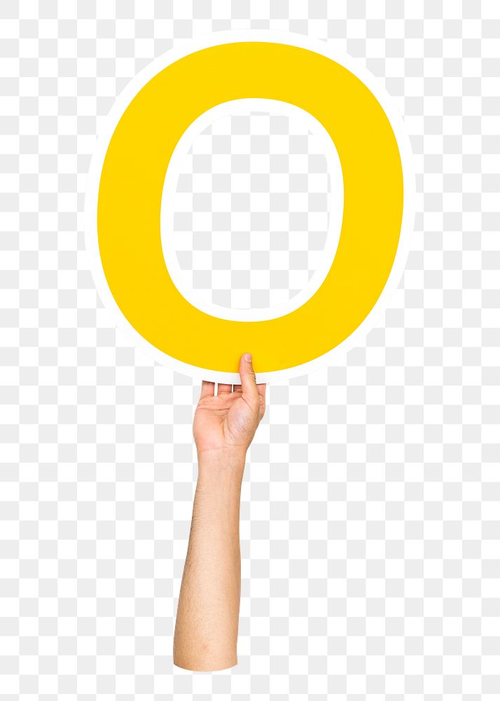 Letter O png hand holding sign, transparent background