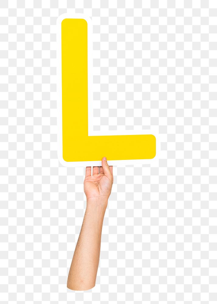 Letter L png hand holding sign, transparent background