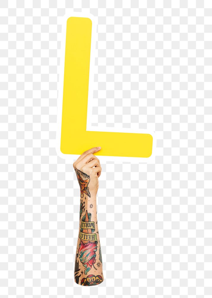 Letter L png hand holding sign, transparent background