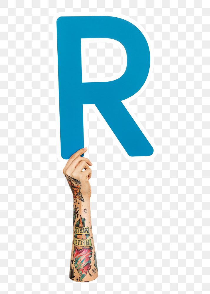 Letter R png hand holding sign, transparent background