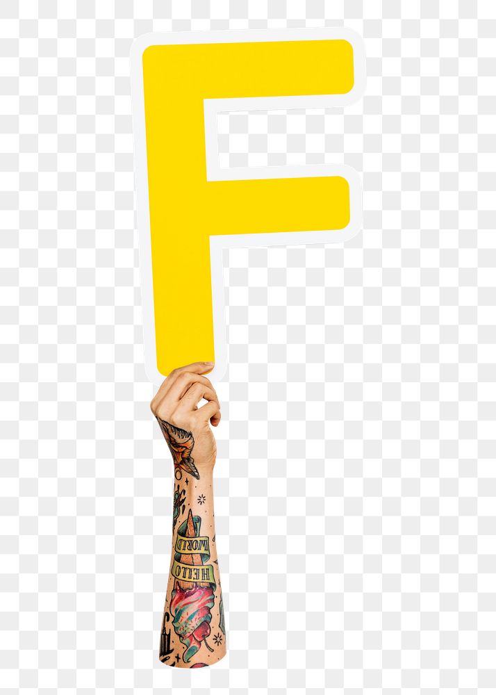 Letter F png hand holding sign, transparent background