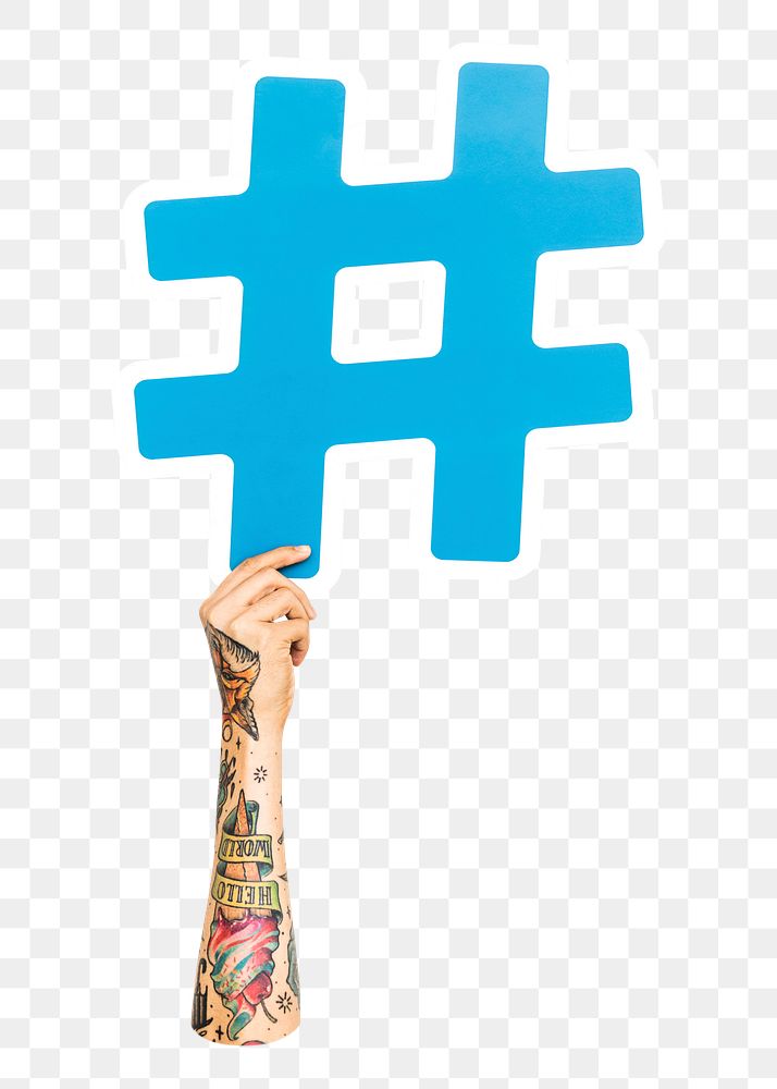 Hashtag symbol png hand holding sign, transparent background