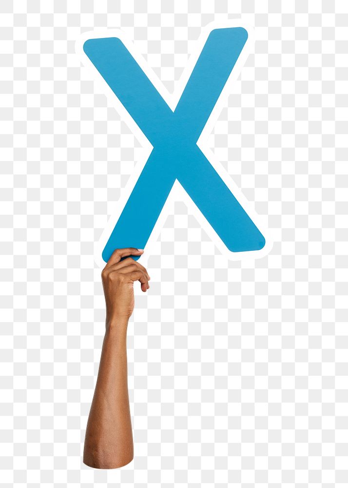 Letter X png hand holding sign, transparent background