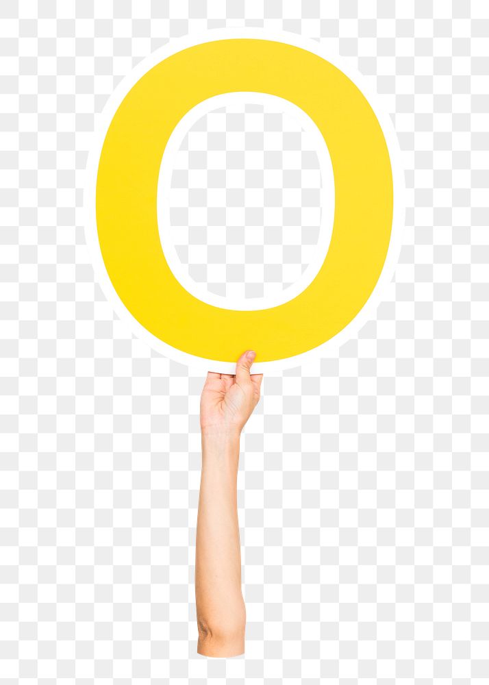 Letter O png hand holding sign, transparent background