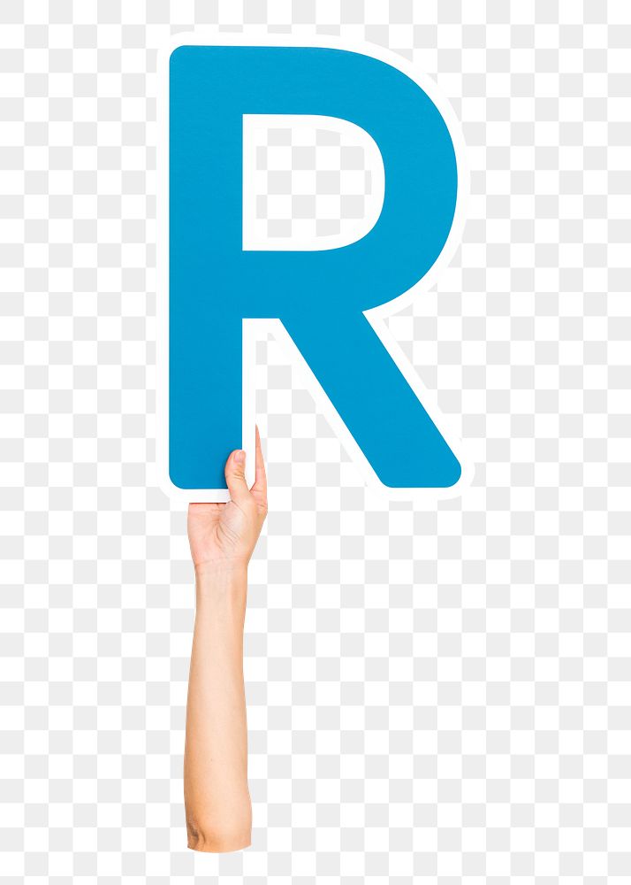 Letter R png hand holding sign, transparent background