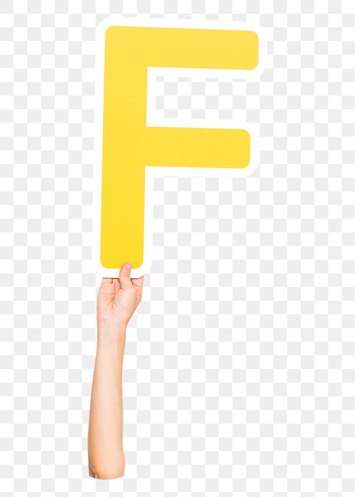 Letter F png hand holding sign, transparent background