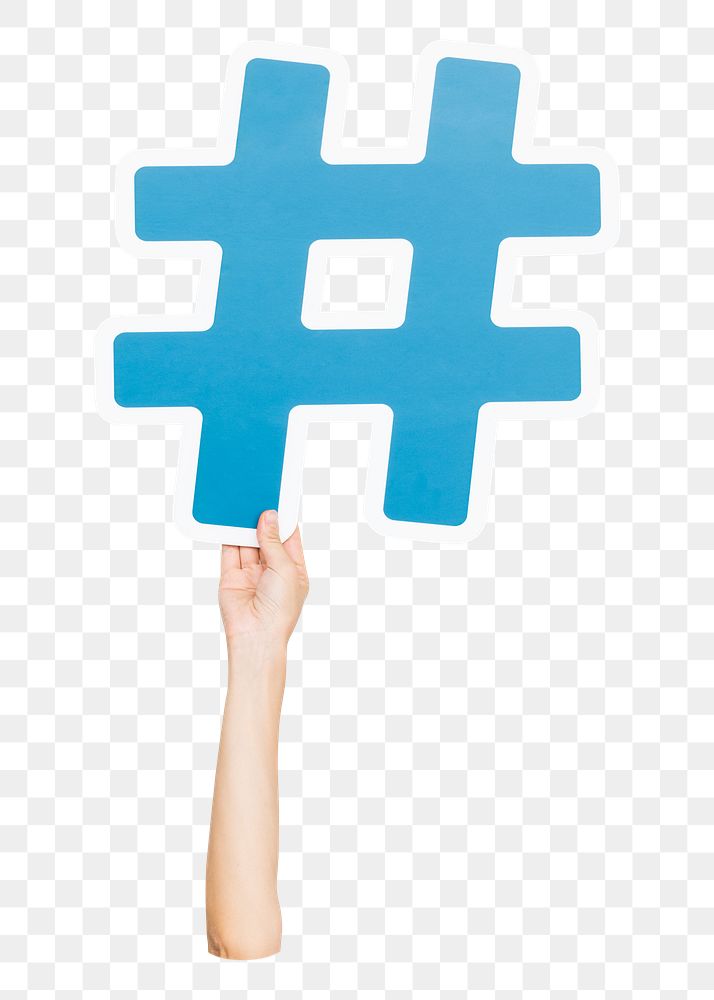 Hashtag symbol png hand holding sign, transparent background