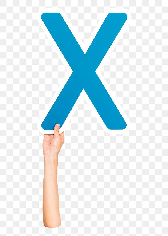 Letter X png hand holding sign, transparent background