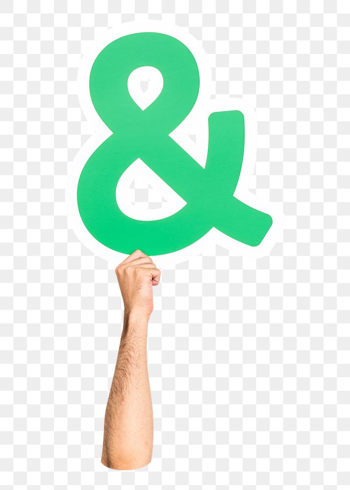 Ampersand symbol png hand holding sign, transparent background