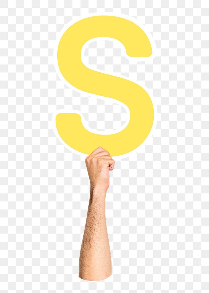 Letter S png hand holding sign, transparent background