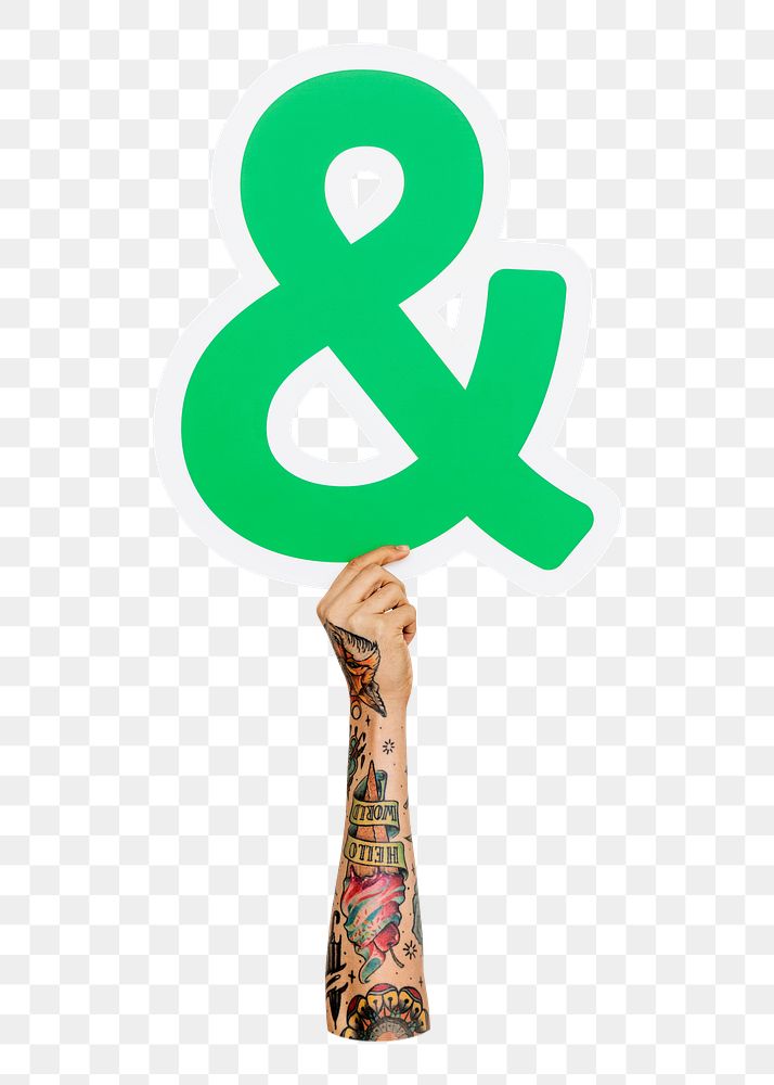 Ampersand symbol png hand holding sign, transparent background