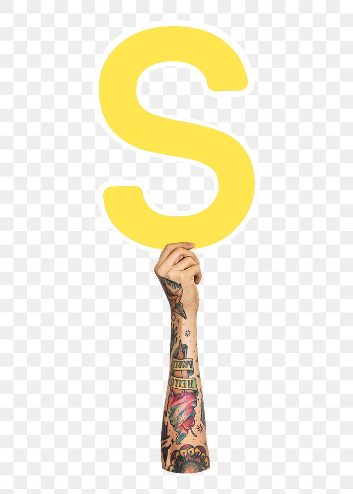 Letter S png hand holding sign, transparent background