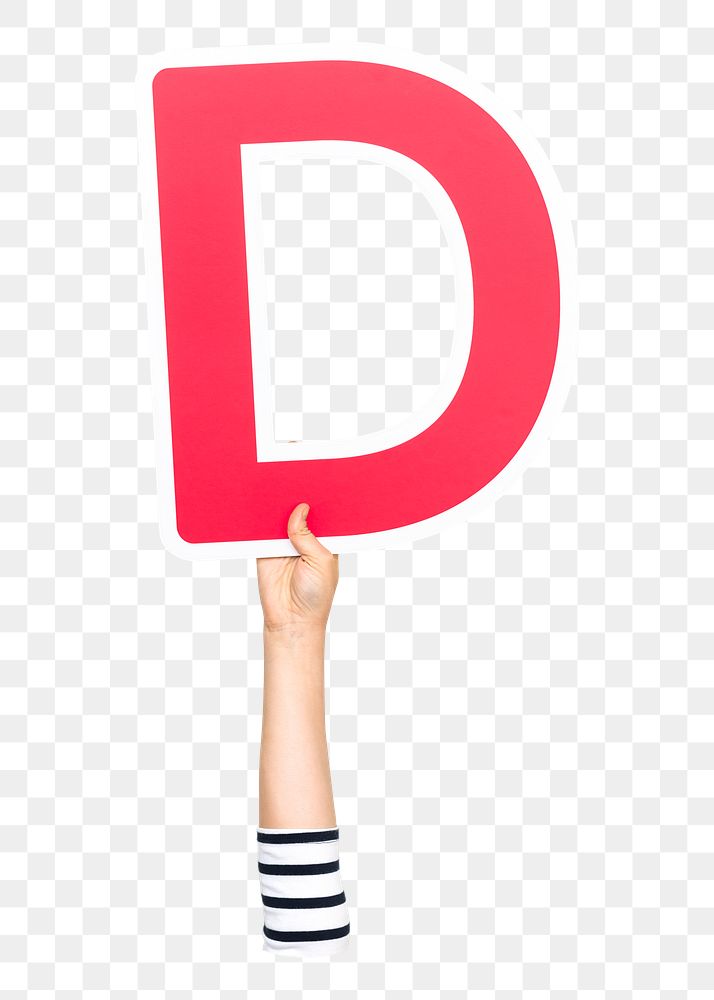 Letter D png hand holding sign, transparent background