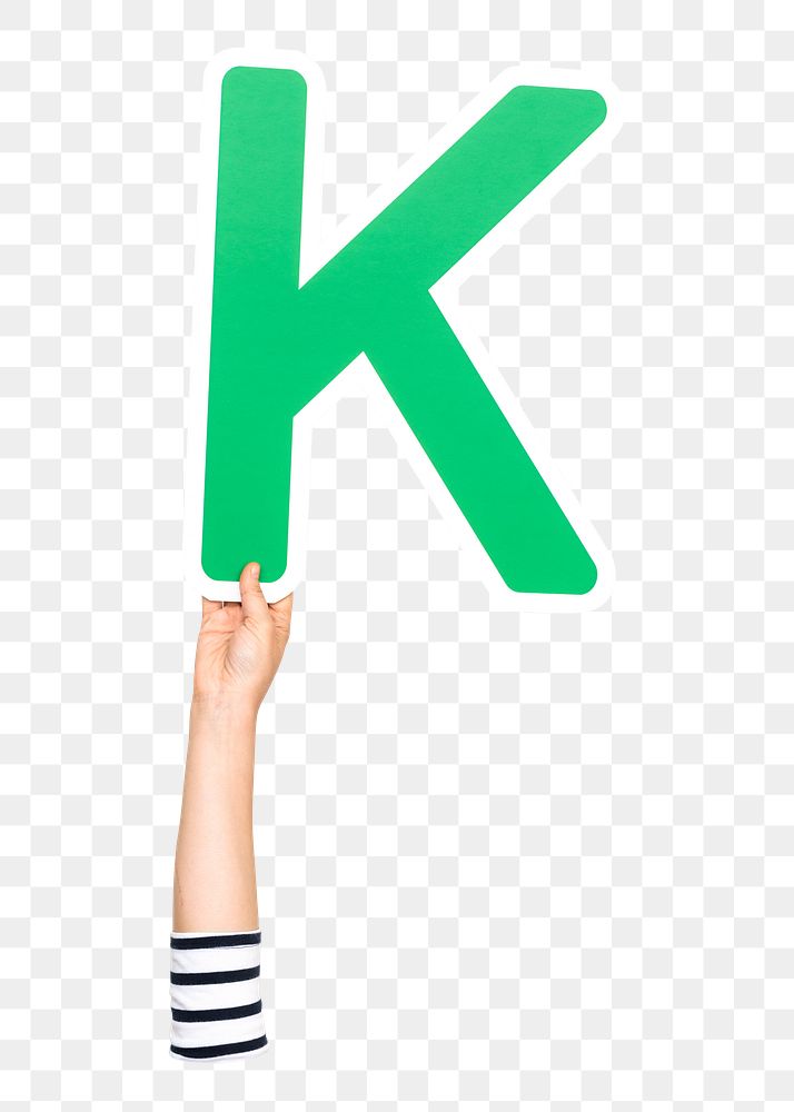 Letter K png hand holding sign, transparent background