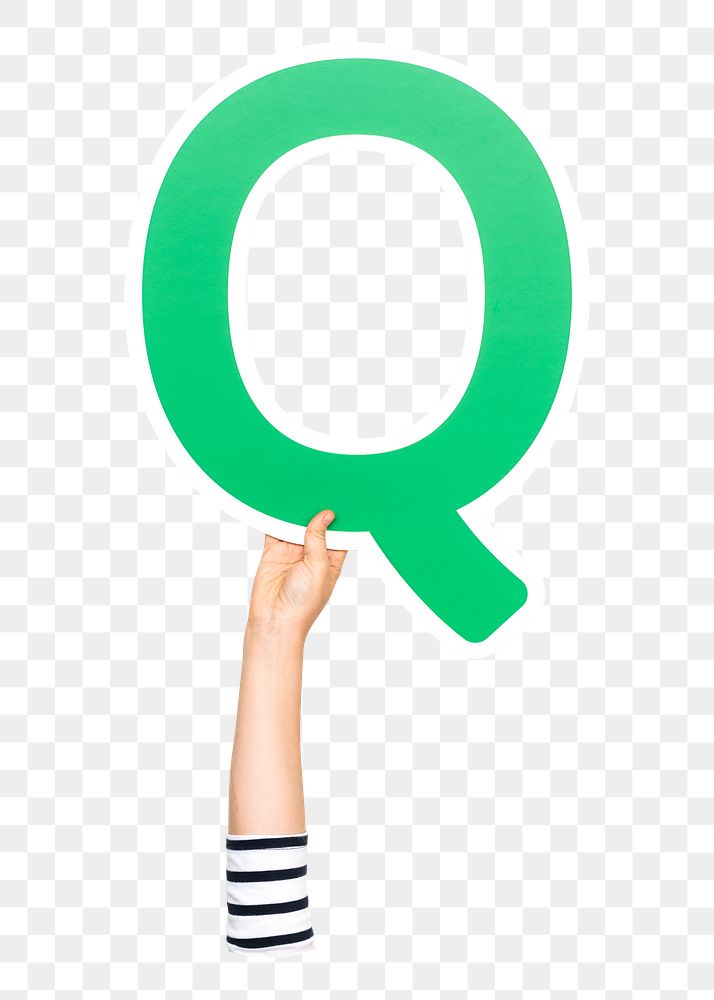 Letter Q png hand holding sign, transparent background