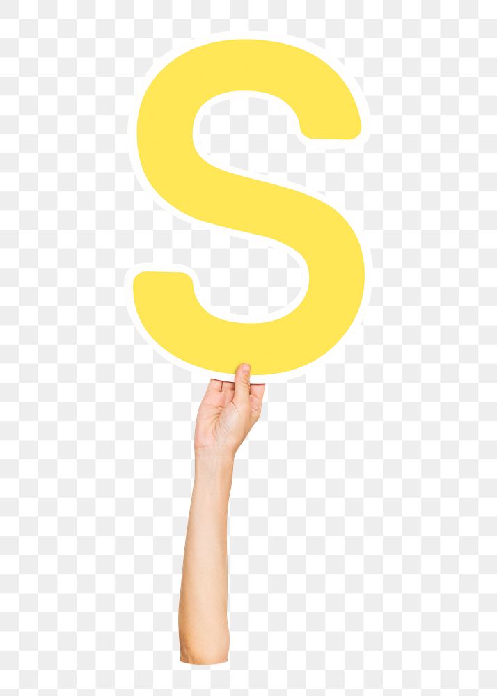 Letter S png hand holding sign, transparent background