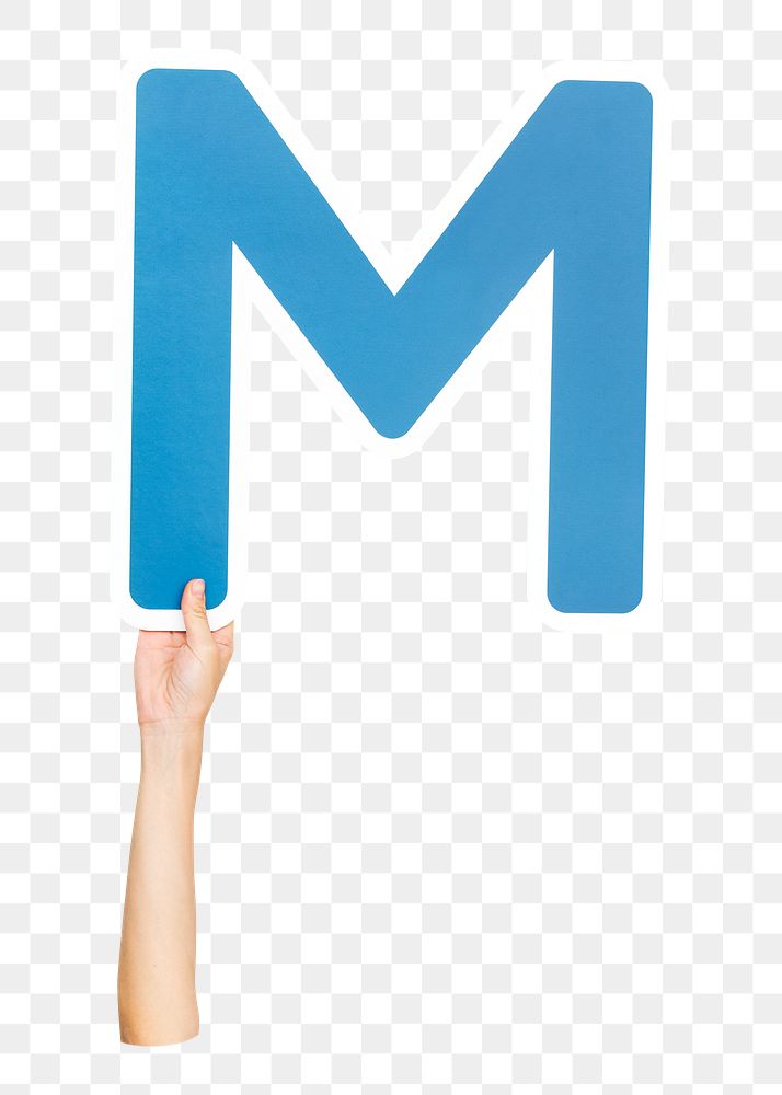 Letter M png hand holding sign, transparent background