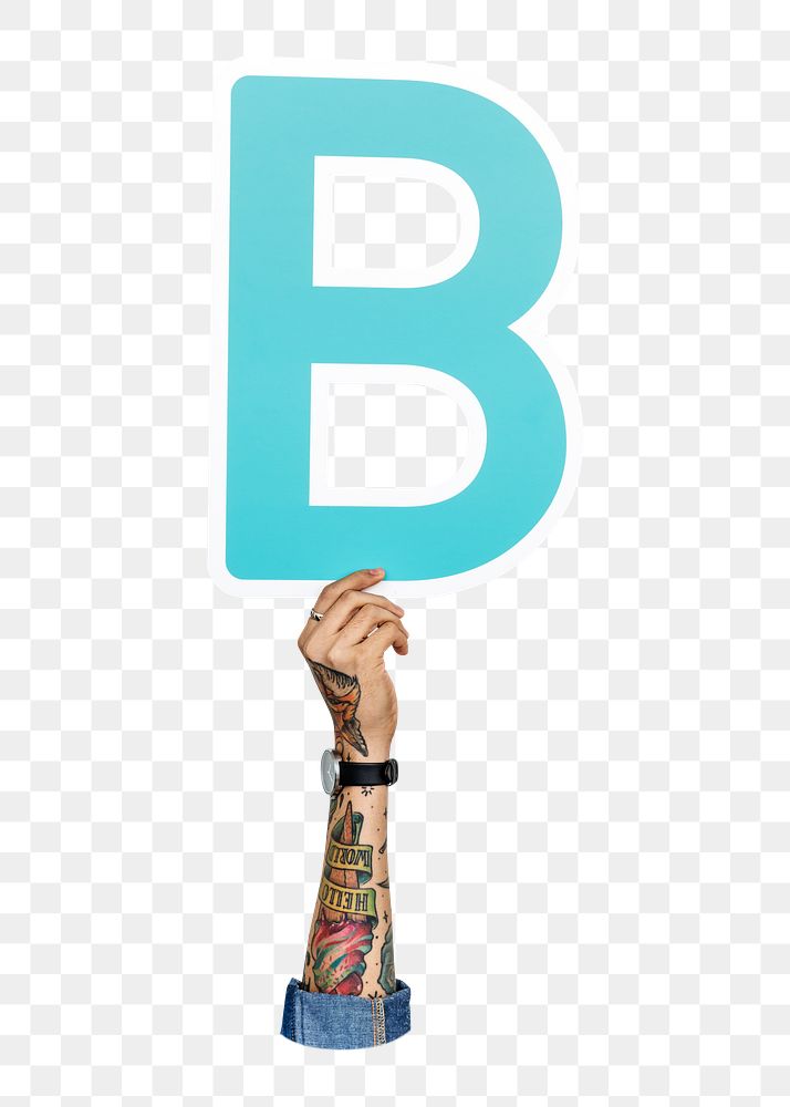 Letter B png hand holding sign, transparent background