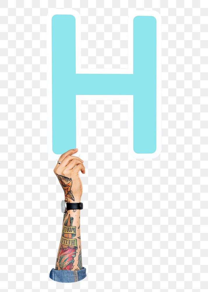 H sign png hand holding sign, transparent background
