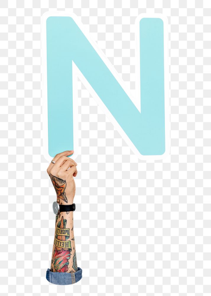 Letter N png hand holding sign, transparent background