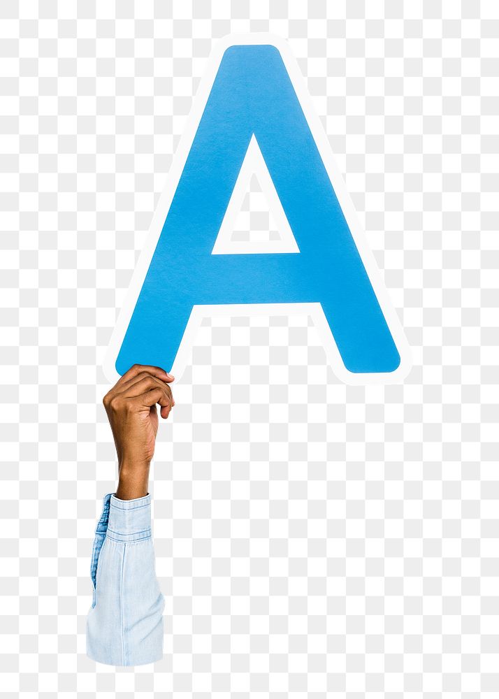 Letter A png hand holding sign, transparent background