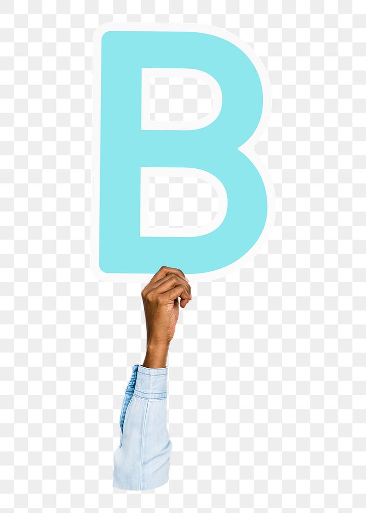 Letter B png hand holding sign, transparent background