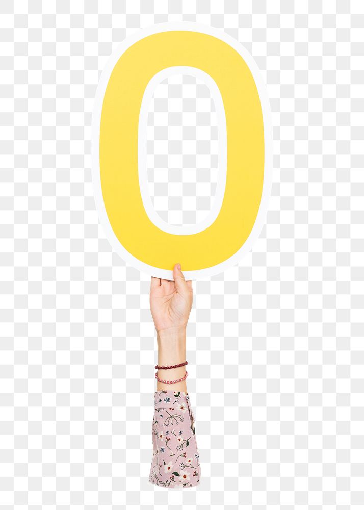 Number 0 png hand holding sign, transparent background