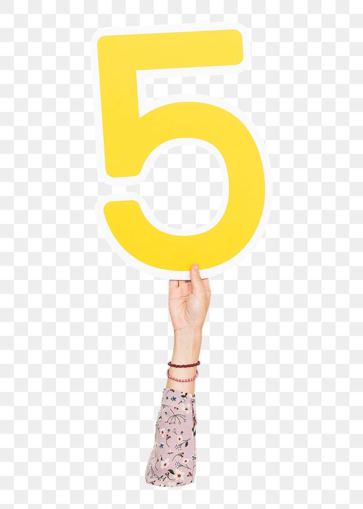 Number 5 png hand holding sign, transparent background