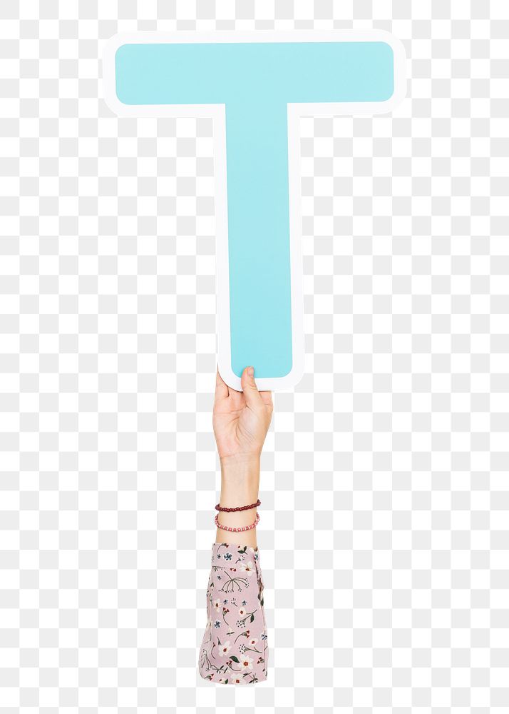 Letter T png hand holding sign, transparent background