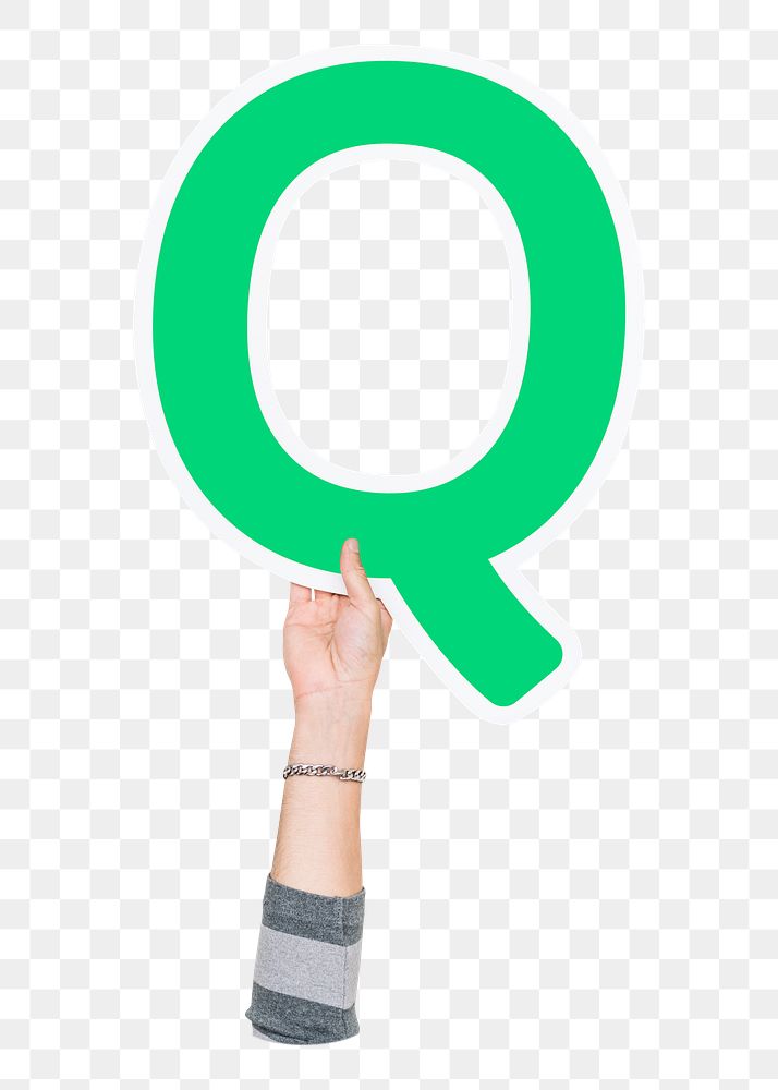 Letter Q png hand holding sign, transparent background