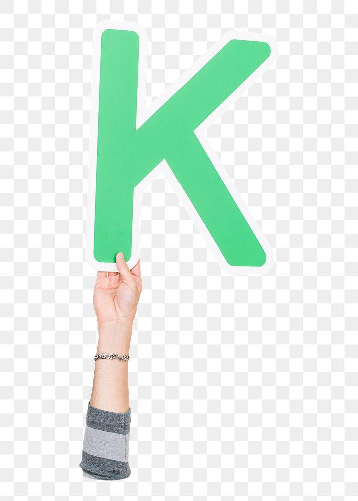 Letter K png hand holding sign, transparent background