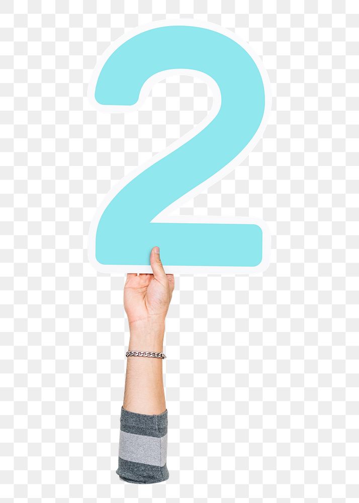 Number two png hand holding sign, transparent background