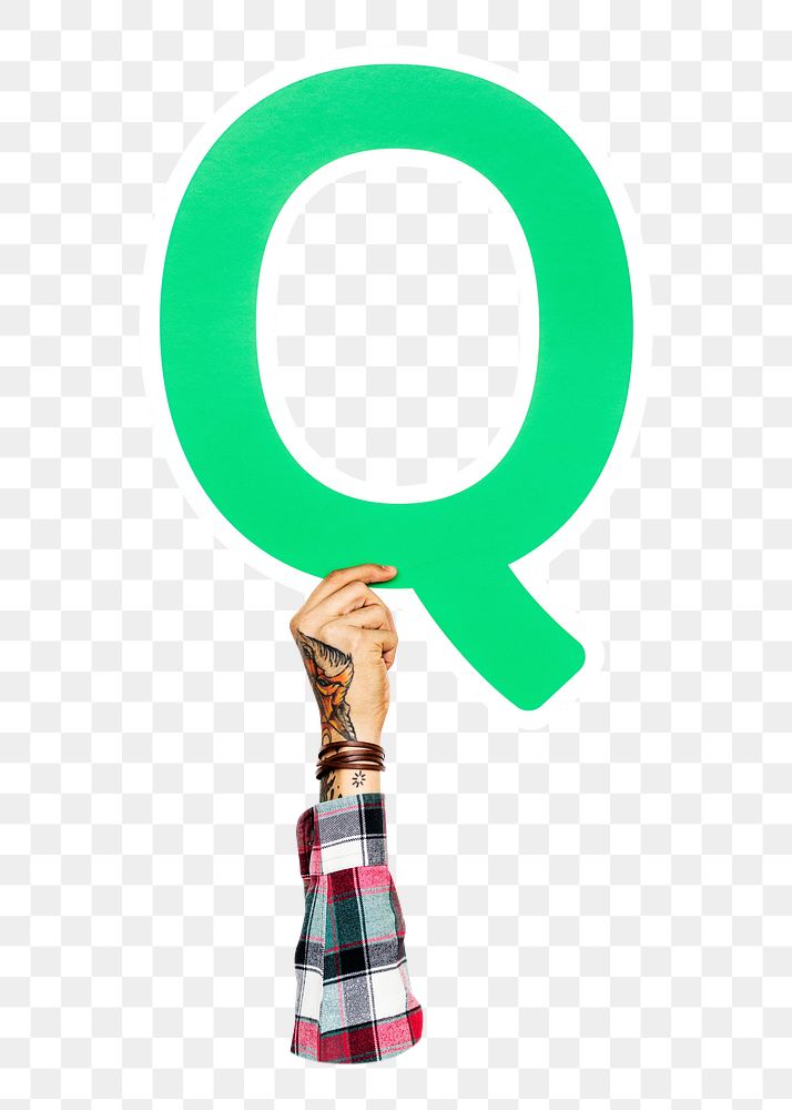 Letter Q png hand holding sign, transparent background