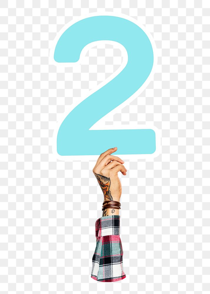 Number two png hand holding sign, transparent background