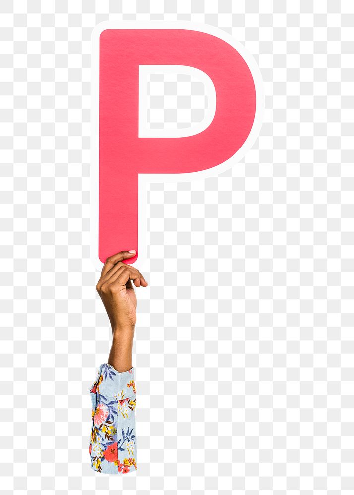 Letter P png hand holding sign, transparent background