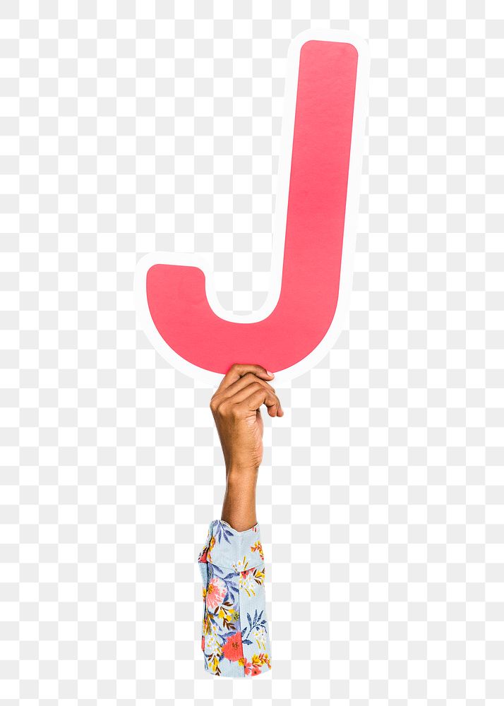 Letter J png hand holding sign, transparent background