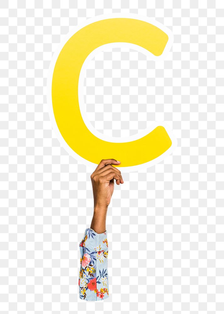 Letter C png hand holding sign, transparent background