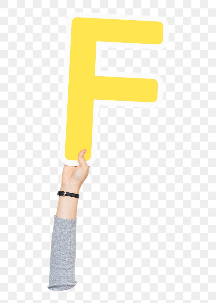 Letter F png hand holding sign, transparent background